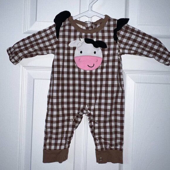 Marie Nicole Other - Marie Nicole Clothing Gingham Cow Face Romper Size 0-3 Months